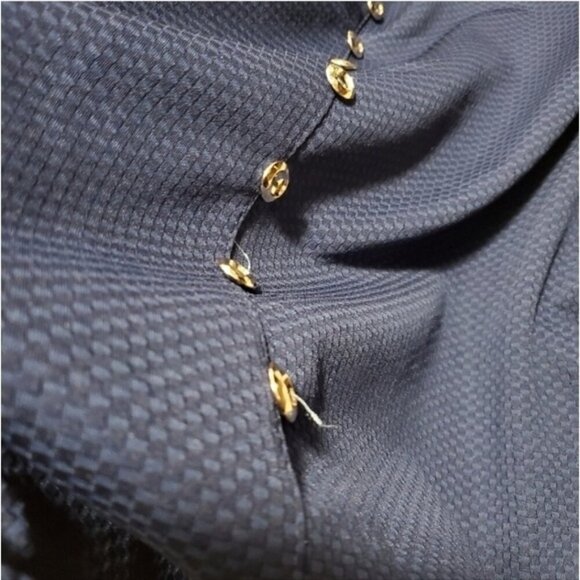 Gold button accent Blue Navy Printed dress - Picture 4 of 7